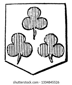 Trefoils have Argent three trefoils and gules, vintage line drawing or engraving illustration.