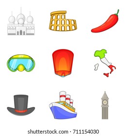 Trek icons set. Cartoon set of 9 trek vector icons for web isolated on white background