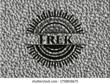 Trek realistic dark emblem with grey bubbles background. Vector Illustration. Detailed. 