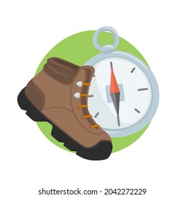 Ilustración del icono Emoji de Trekking Adventure. Vector de Doodle de diseño Emoticon de símbolo de vectores de brújula y de brújula de montaña de viaje.