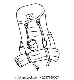 mochila de senderismo, acampada, icono del doodle de mochila