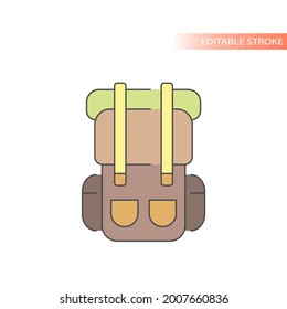 Trekking bag or backpack line vector icon. Colorful fill and editable stroke.