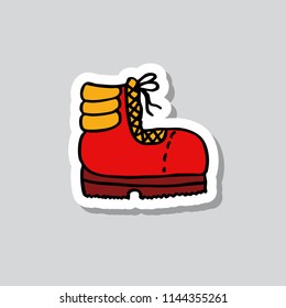 trekking boots doodle sticker icon