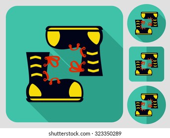 Trekking boots. Flat long shadow design. Hiking icons series.