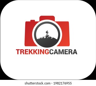 Trekking Camera Gradient Vector LOGO for Tourism. 