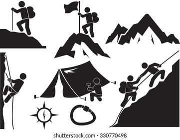 trekking and camping icon set