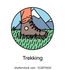 Trekking icon - circle line icons collection. Travel, tourism, sports & free time activity concept.