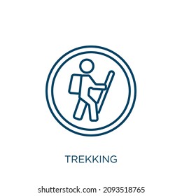 trekking icon. Thin linear trekking outline icon isolated on white background. Line vector trekking sign, symbol for web and mobile