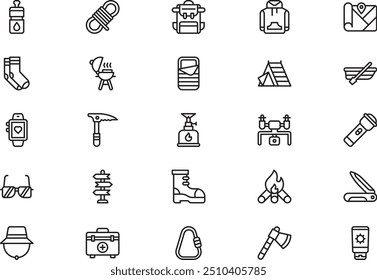 Trekking icons collection is a vector illustration with editable stroke.