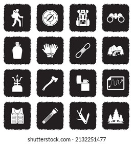 Trekking Icons. Grunge Black Flat Design. Vector Illustration.