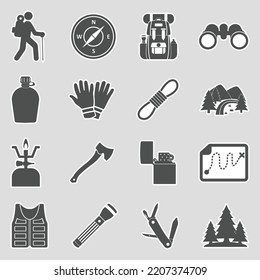 Trekking Icons. Sticker Design. Vector Illustration.