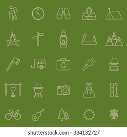 Trekking line color icons on green background, stock vector