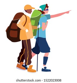Trekking men design, Sport hiking hike walk trudge ramble and camping theme Vector illustration