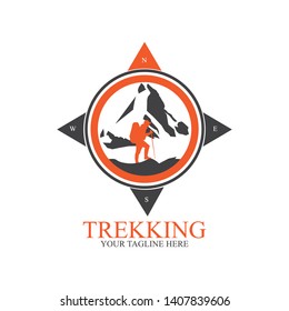 Trekking mountain logo design with compass