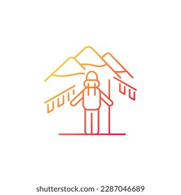 Trekking in Nepal gradient linear vector icon. Mountaineering destination. Hiking through Himalayas. Climbing seasons. Thin line color symbol. Modern style pictogram. Vector isolated outline drawing