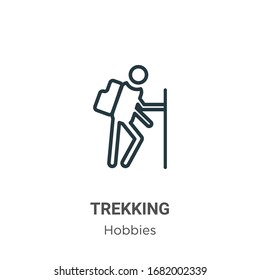 Trekking outline vector icon. Thin line black trekking icon, flat vector simple element illustration from editable hobbies concept isolated stroke on white background