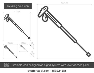 Trekking pole vector line icon isolated on white background. Trekking pole line icon for infographic, website or app. Scalable icon designed on a grid system.