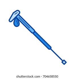Icono de la línea vectorial de la barra de senderismo aislado en fondo blanco. Icono de línea de polos de Trekking para infografía, sitio web o aplicación. Icono azul diseñado en un sistema de cuadrícula.