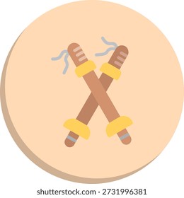 Trekking Poles Flat Circle Style Icon
