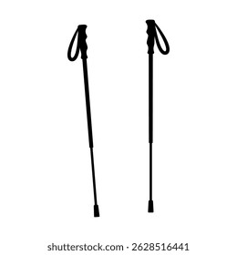 Trekking poles icon. Black silhouette. Vertical front side view. Vector simple flat graphic illustration. Isolated object on white background. Isolate.