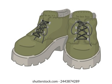 Trekking shoes doodle. Clipart of cartoon style hiking boots. Vector illustration isolated on white.