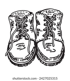 Boceto de zapatillas de trekking. Clipart de botas de senderismo de estilo retro. Dibujado a mano ilustración vectorial aislado en blanco.