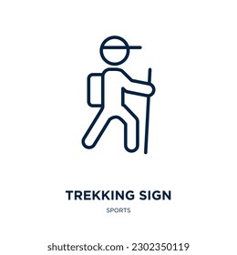 trekking sign icon from sports collection. Thin linear trekking sign, trekking, leisure outline icon isolated on white background. Line vector trekking sign sign, symbol for web and mobile