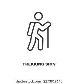 icono de signo de trekking. Icono de señalización de trekking en línea delgada de la colección de deportes y juegos. Vector de contorno aislado en fondo blanco. El símbolo de señalización de trekking modificable se puede usar web y móvil