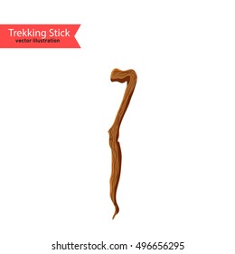 Trekking Stick. Vector Wooden Stick Isolated On White Background.
