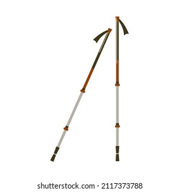 Trekking sticks isolated on white background. Walking hiking equipment. Colored flat vector illustartion isolated on white background