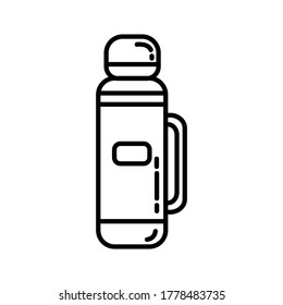 Trekking thermos bottle flat line icon. Camping or hiking element vector isolated image on white background. Glyph pictogram for web, mobile, infographics