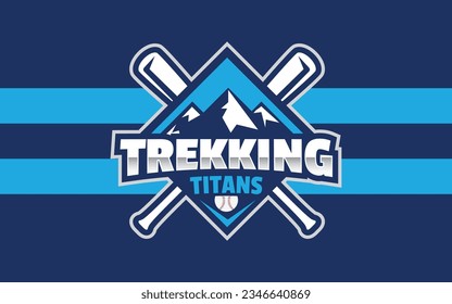 trekking titans baseball logo, mountain illustration, brand identity ,Modern professional emblem for baseball team