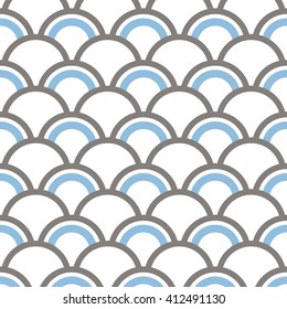 Trellis. Fish-scales Seamless pattern. Oriental traditional ornament. Abstract maritime Background. Half-circle backdrop. Textile and paper print. Geometric Grid. Vector Regular Texture.