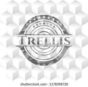Trellis grey emblem. Retro with geometric cube white background
