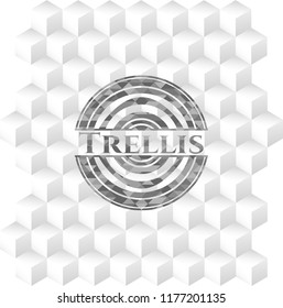 Trellis grey emblem. Vintage with geometric cube white background