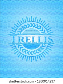 Trellis light blue water wave emblem.