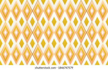 Trellis rhombus shaped geometric seamless pattern. Premium gold grid tile ornament.  Fabric print mosaic rhombus seamless graphic design. Modern motif background pattern.