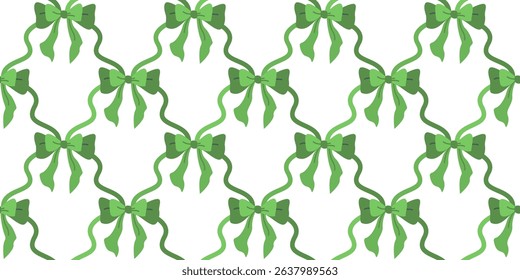 Trellis seamless pattern with green bows and ribbons. Endless Damask print. Vector background for  fabric, wallpaper or wrapping paper