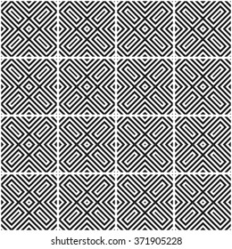 Trellis. Seamless tiled background of black and white square geometric grid. Oriental traditional Japanese style pattern. Vector illustration.