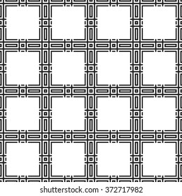 Trellis. Seamless tiled background of black and white square geometric grid. Oriental traditional Japanese style pattern. Vector illustration.