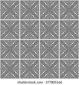 Trellis. Seamless tiled background of black and white square geometric grid. Oriental traditional pattern for ceramic. Vector illustration.