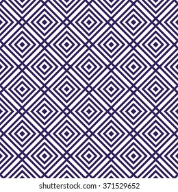 Trellis. Seamless tiled background of blue and white square geometric grid. Oriental traditional Japanese style pattern. Vector illustration.