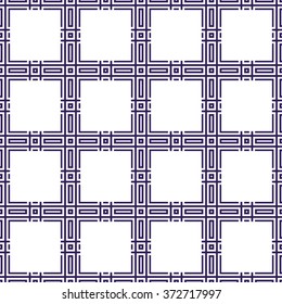 Trellis. Seamless tiled background of blue and white square geometric grid. Oriental traditional Japanese style pattern. Vector illustration.