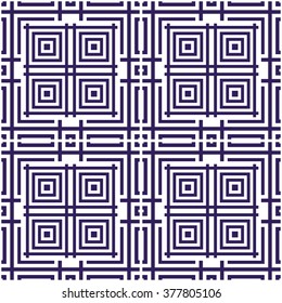 Trellis. Seamless tiled background of blue and white square geometric grid. Oriental traditional Japanese style pattern. Vector illustration.