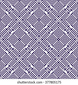 Trellis. Seamless tiled background of blue and white square geometric grid. Oriental traditional Japanese style pattern. Vector illustration.