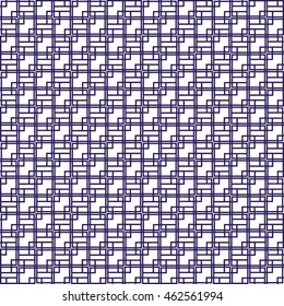 Trellis. Seamless tiled geometric pattern of intersected squares. Oriental culture inspired repeating geometric background. Monochrome blue Grid. Vector illustration. 