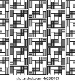 Trellis. Seamless tiled geometric pattern of intersected squares. Oriental culture inspired repeating geometric background. Black and white chaotic Grid. Vector illustration.