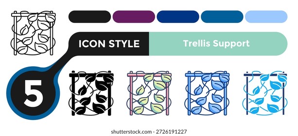 Trellis Support Icon unterstützt vertikale Anlagenwachstums- und Raumoptimierungskonzepte in Designs. Linie, Gefüllt, Farbstil.