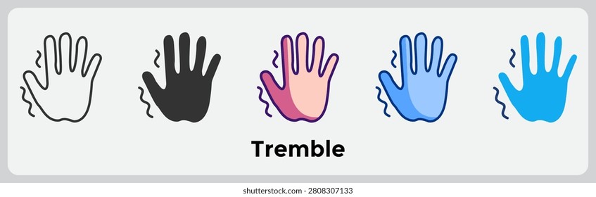Tremble icon for representing involuntary shaking systems, muscle instability, and nervous system activation. Line, Filled, Color, Blue, Dualtone style.