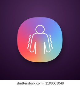 Trembling app icon. Anxiety. Shaking body. Worrying and afraid person. Chills. Physiological stress symptoms. UI/UX user interface. Web or mobile application. Vector isolated illustration